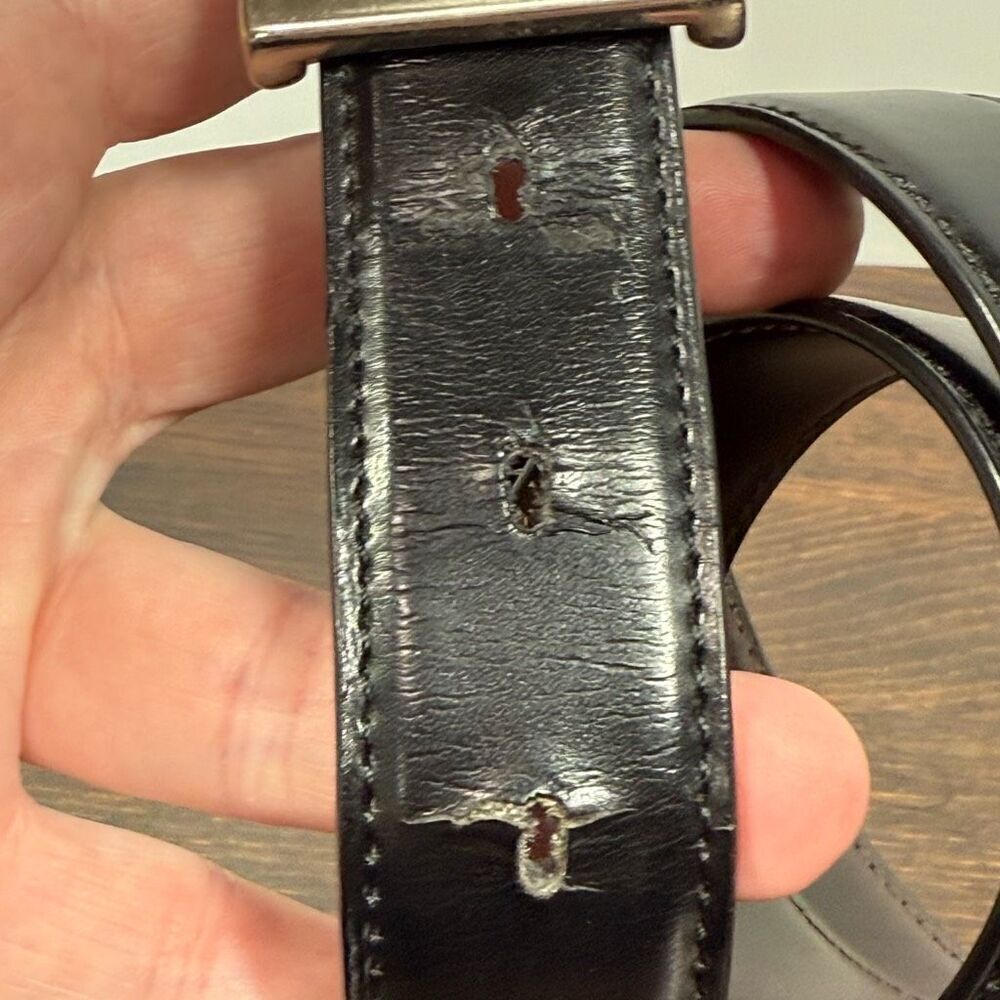 Men’s Belt Reversible Black Brown Leather Size 34 Silver — image 5 of 8
